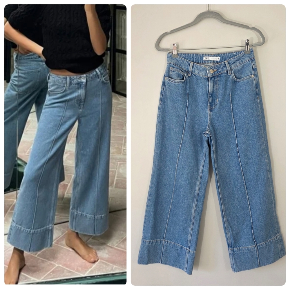 Zara Wide-Leg Cropped Blue Jeans